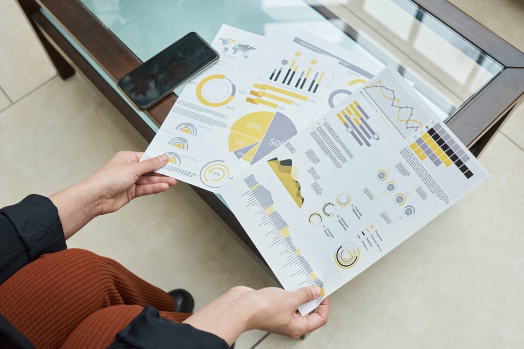 Woman working with financial report